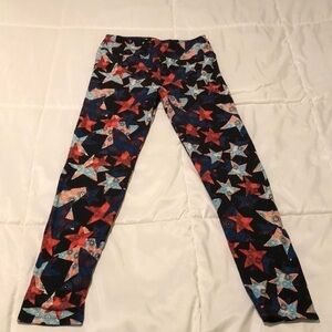 LuLaRoe patriotic leggings on blue, red and white